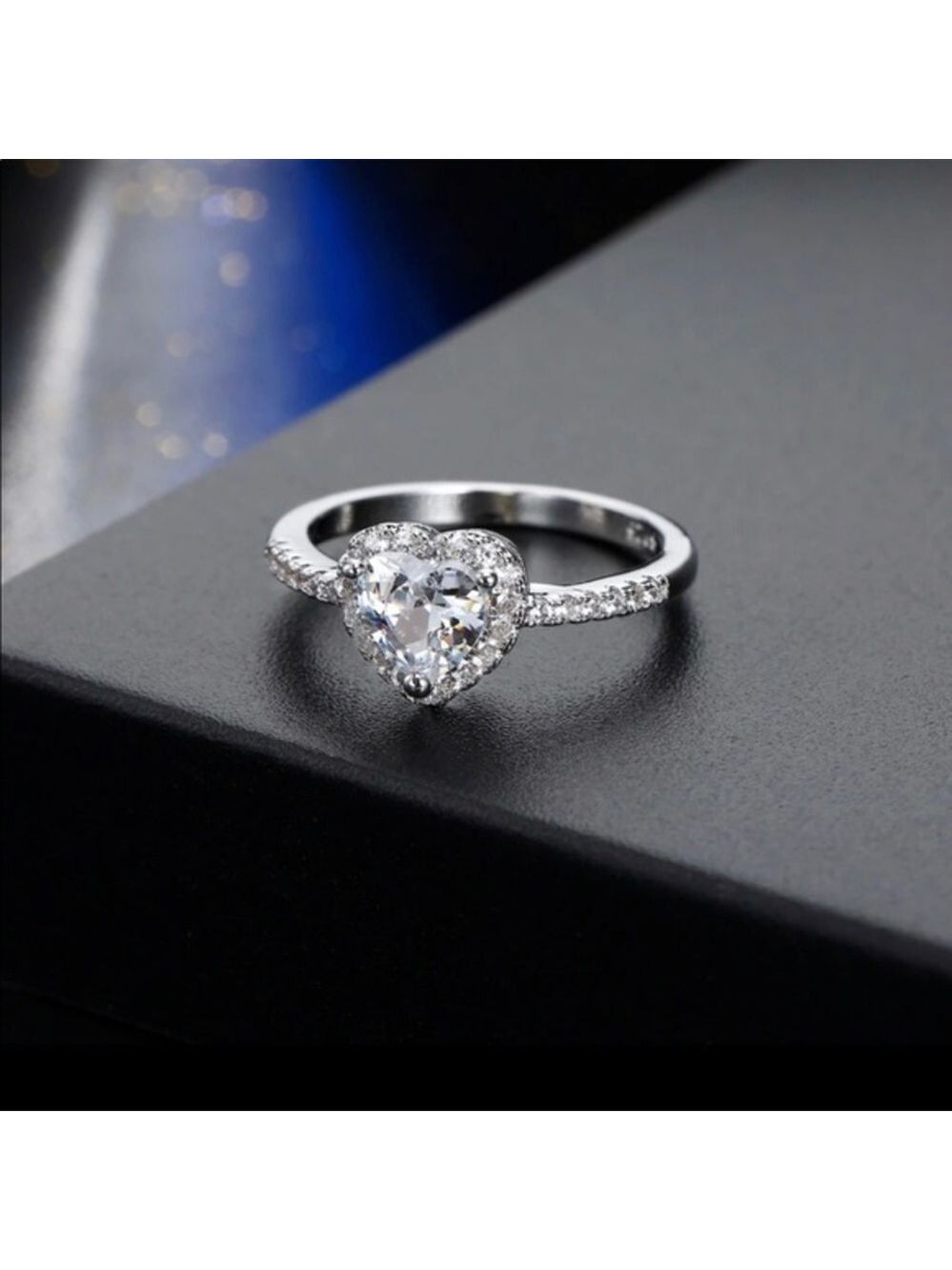 Silver Rhinestone Heart Promise Ring